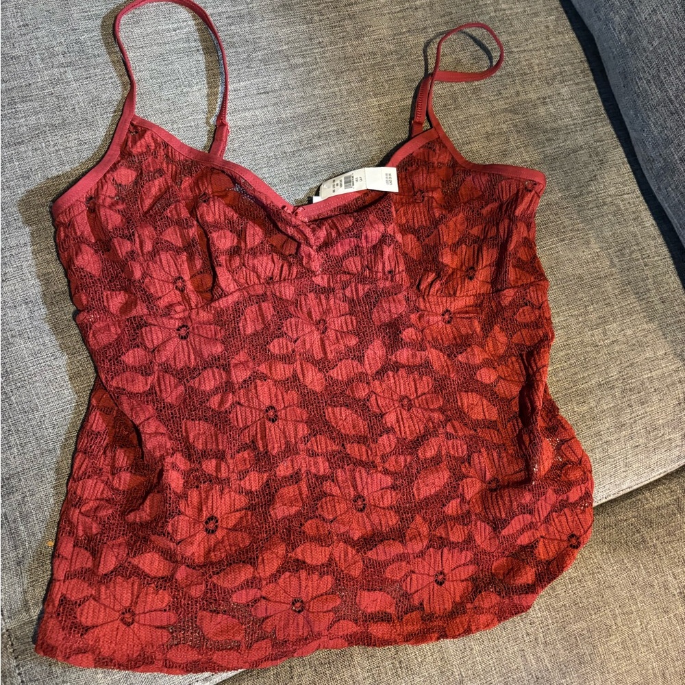 Aerie Red Lace Camisole Top